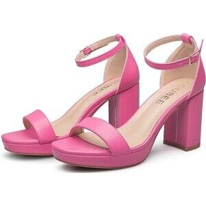 UBEE Womens Size 9.5 Open Toe Ankle Strap Block Heels Sandals Barbie Pink NEW